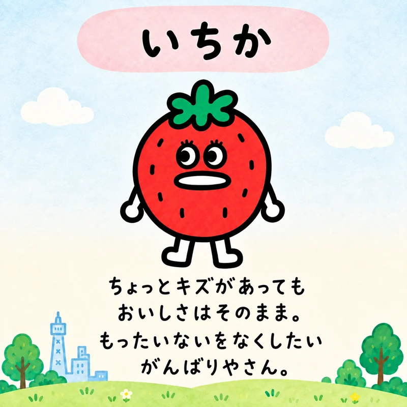 いちか。ちょっとキズがあってもおいしさはそのまま。もったいないをなくしたい、がんばりやさん。