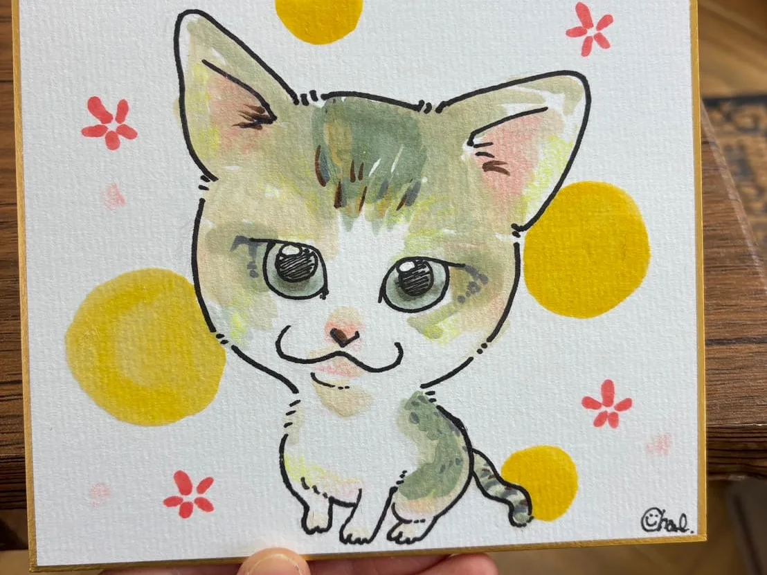 猫を描いた似顔絵の色紙