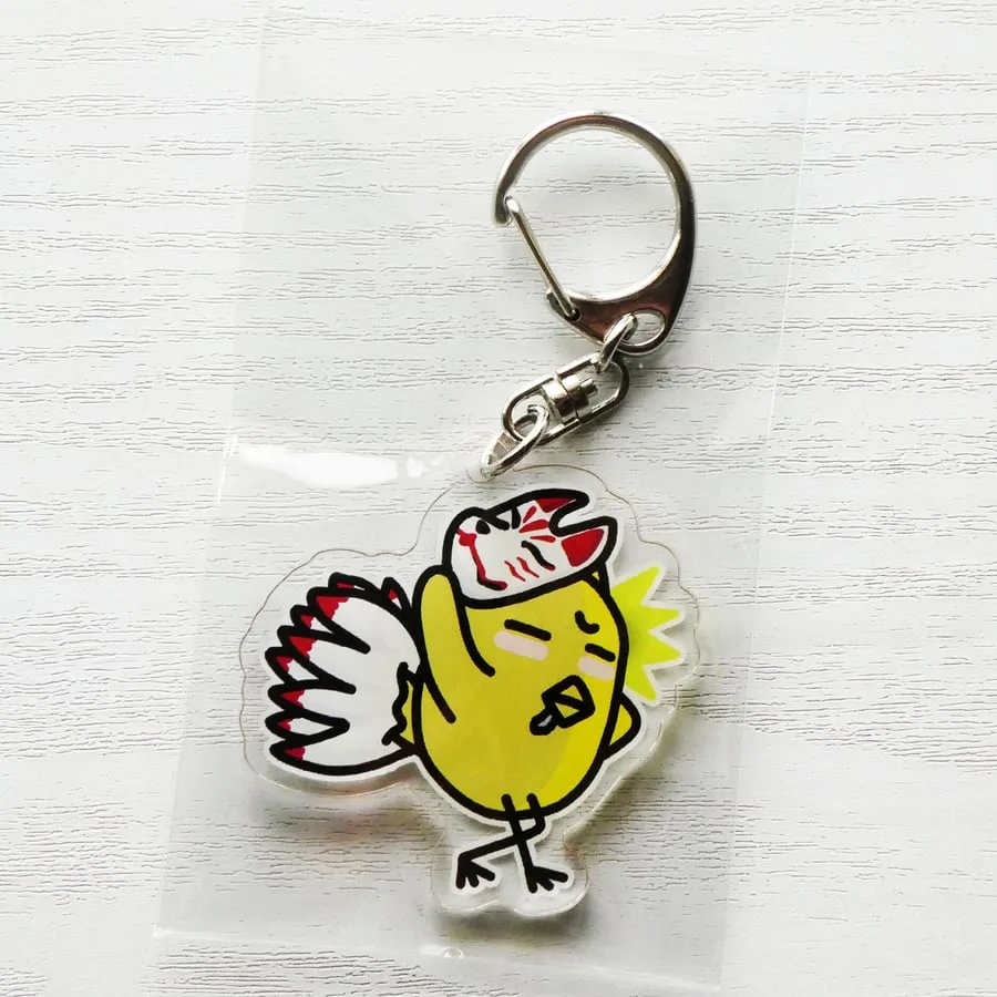 狐のお面をつけたひよこの、アクリルキーホルダー