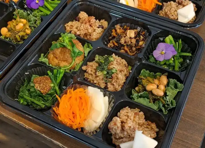 酵素玄米と植物性のおかずを詰めた幕の内ララ弁