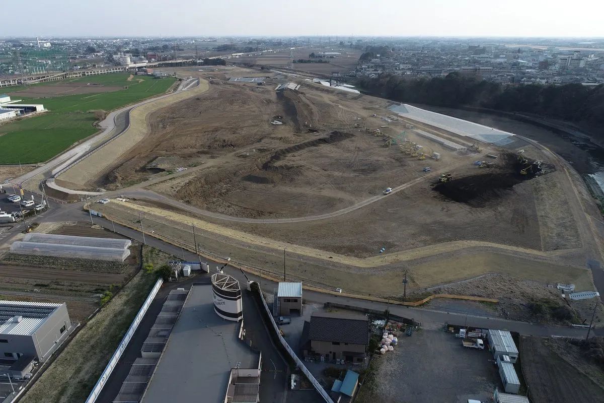 造成が進む田川川田調節池の空撮