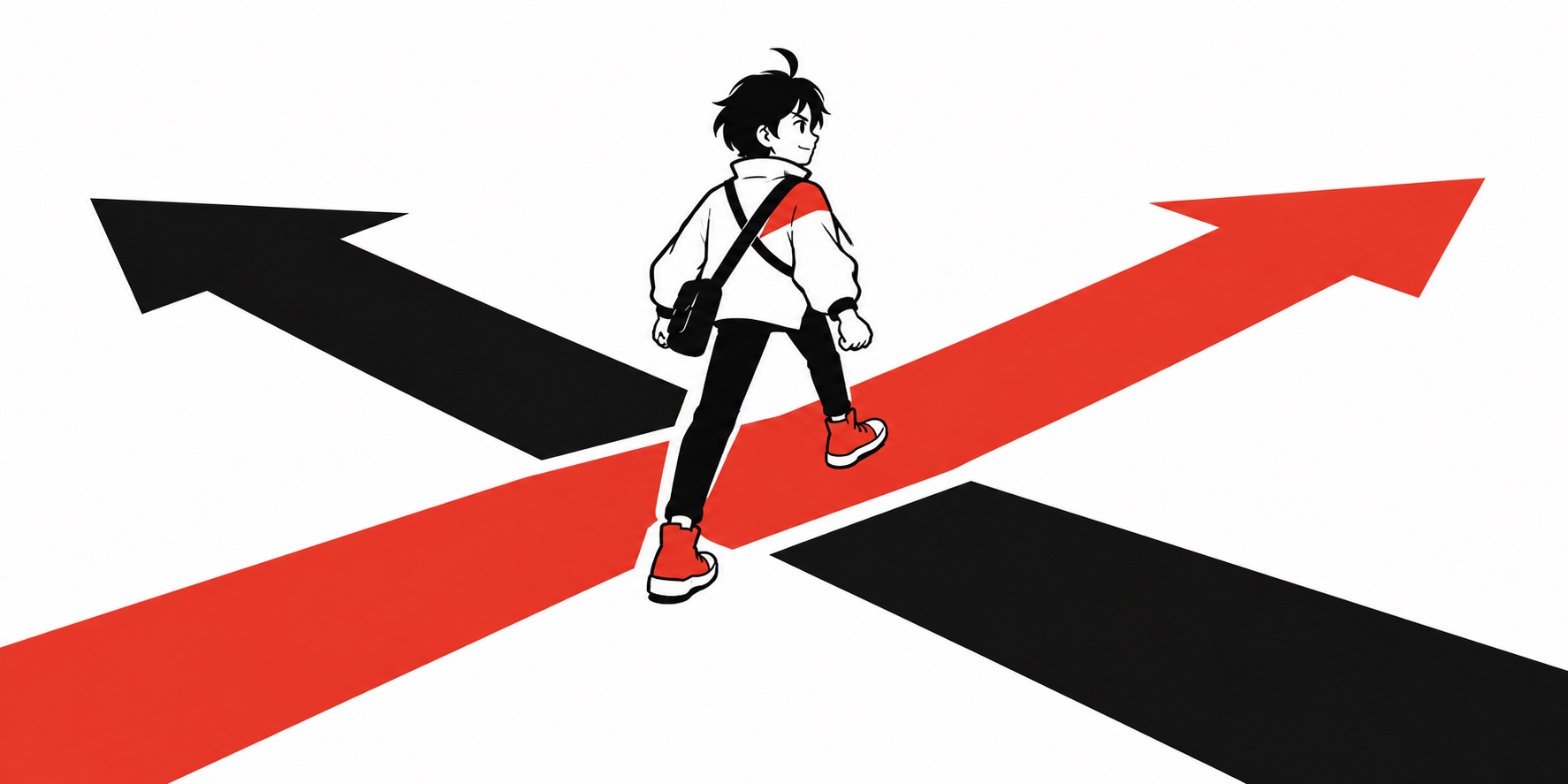 進む道を選び、一歩を踏み出すキャラクターのイラスト