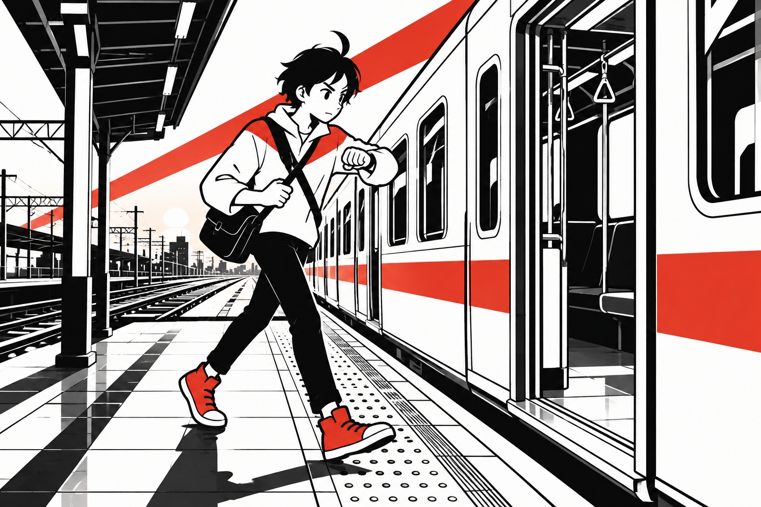 朝の電車で対面会議への移動を試すビジュくん