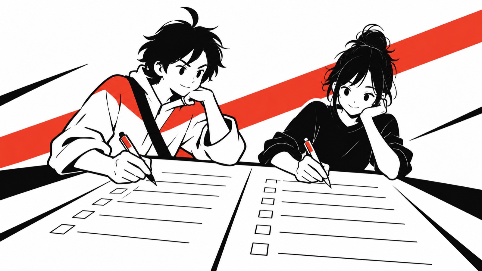 確認先を分けた表に、それぞれが自分の仕事の欄を書き込むイメージイラスト