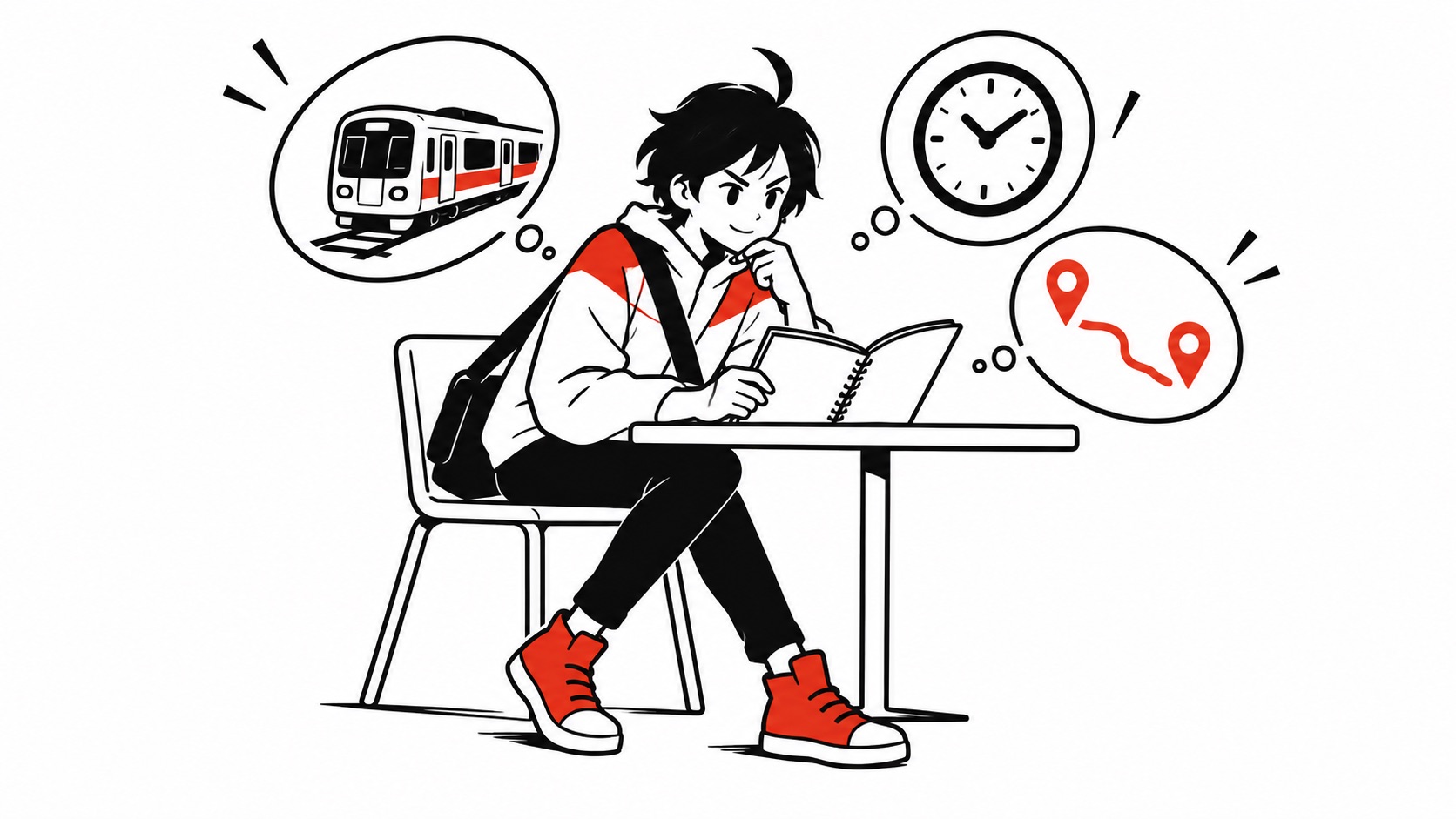 交通費と時間をノートに書き、無理のない訪問頻度を考えるビジュくん
